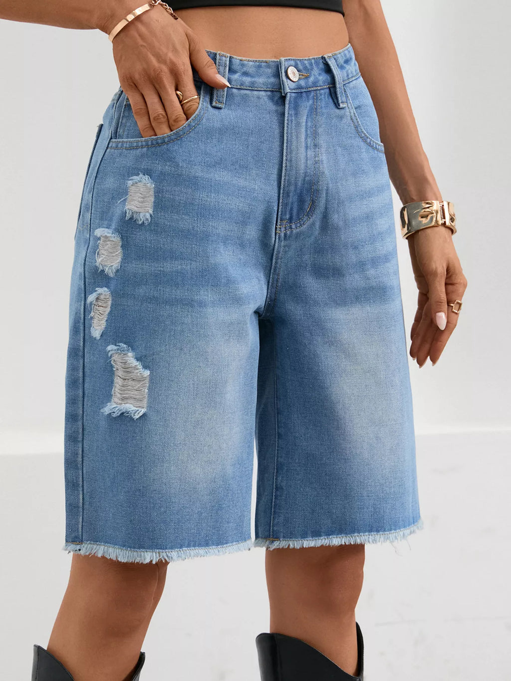 Ripped Frayed Hem Denim Shorts