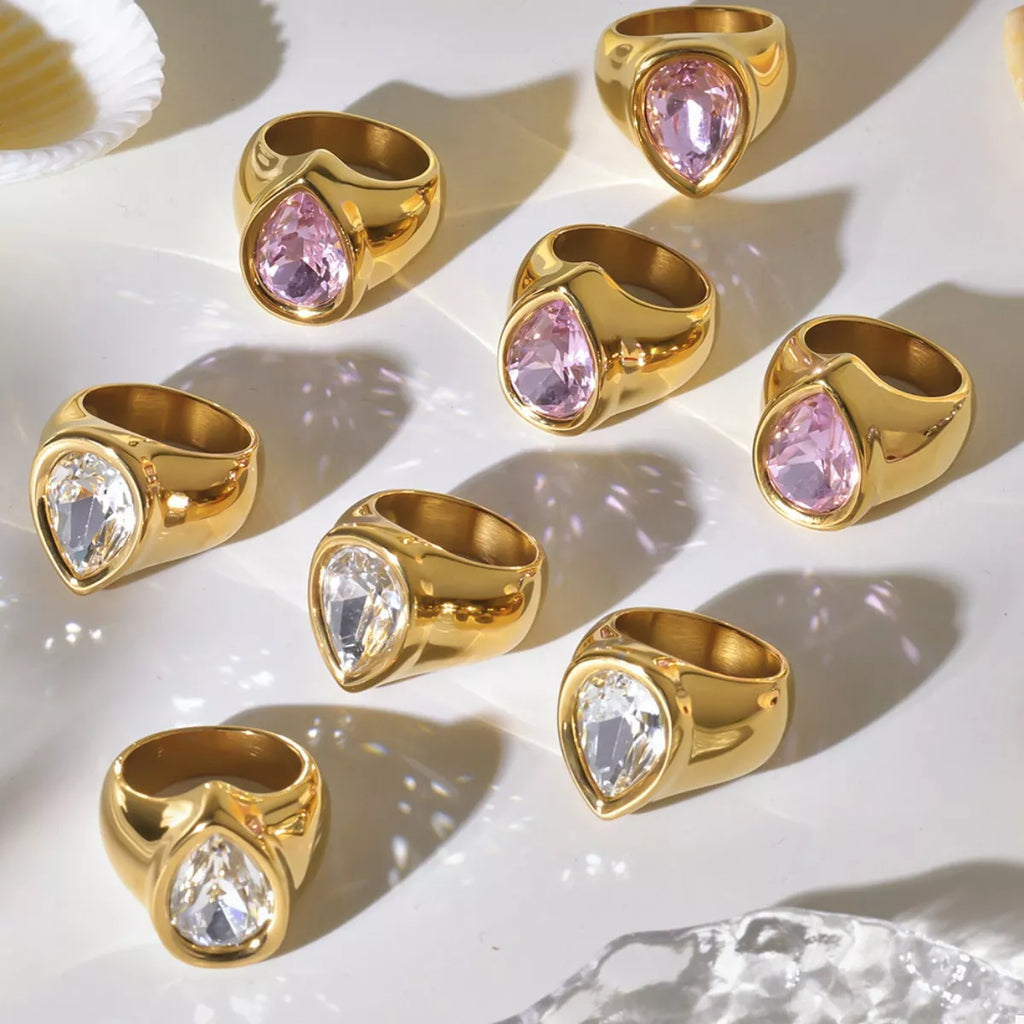 18K Gold-Plated Teardrop Zircon Ring