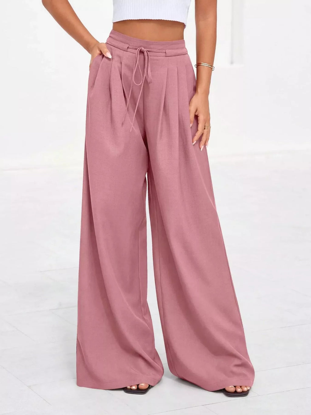 Full Size High-Waisted Wide-Leg Pleated Pants Plus Size