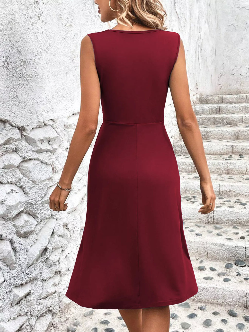 Ruched Sleeveless A-Line Dress