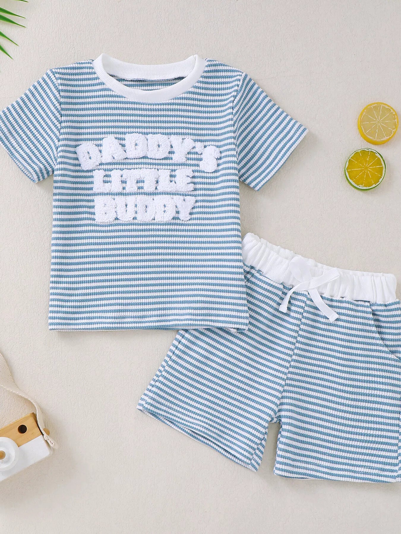 Children's Striped Letter Short Sleeve T-Shirt & Shorts Set