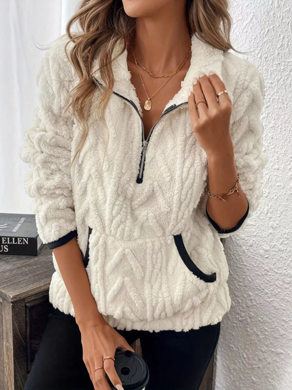 Full Size Sherpa Half Zip Sweatshirt Plus Size