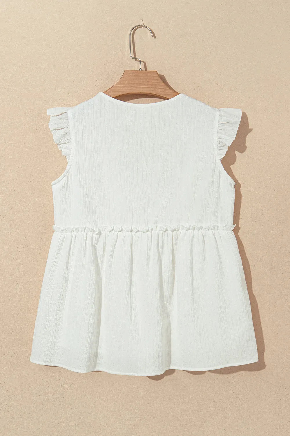 Ruffled Trim V Neck Flutter Flowy Top