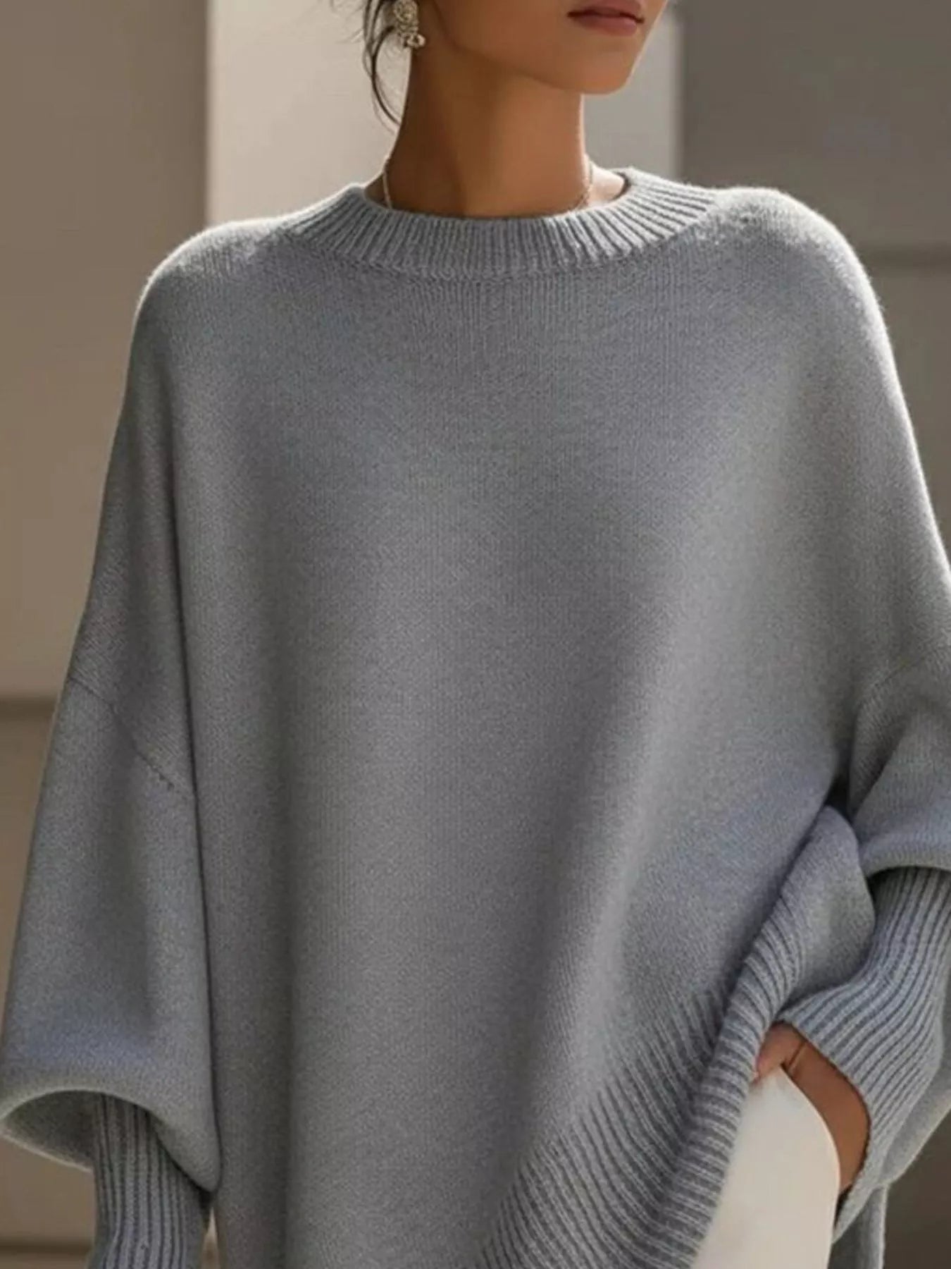 Ribbed Batwing Sleeve Oversized Sweater