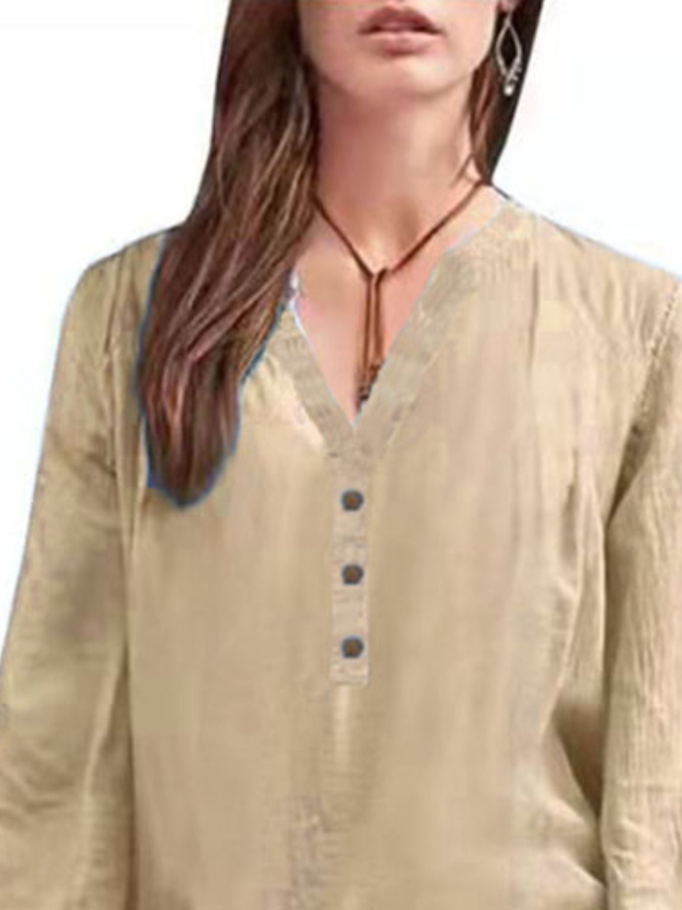 Full Size Notched Long Sleeve Blouse Plus Size