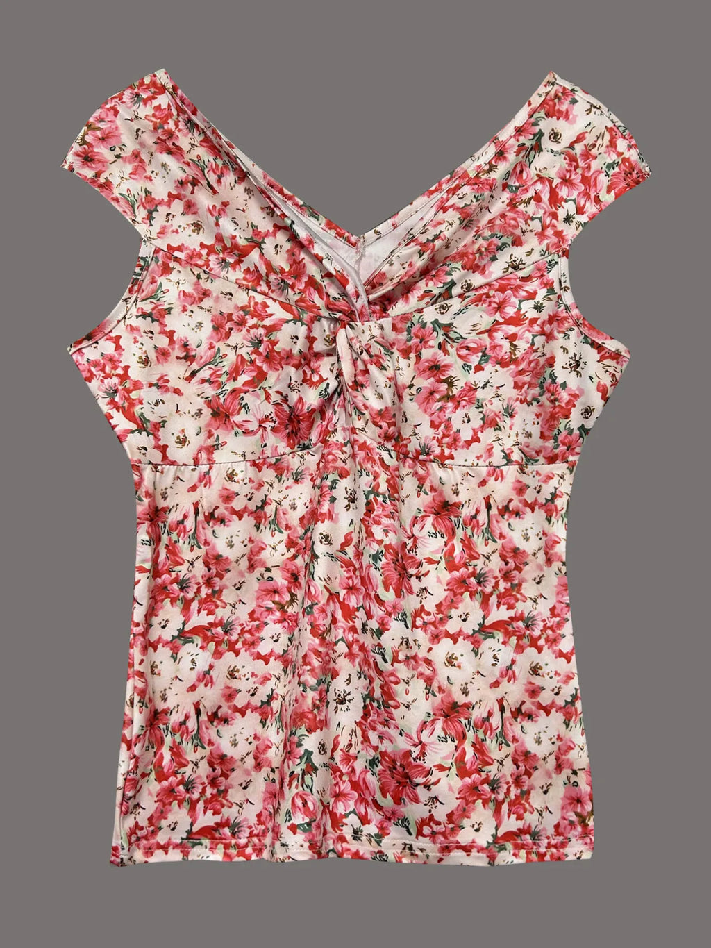 Twisted Front Floral Print Sleeveless Top