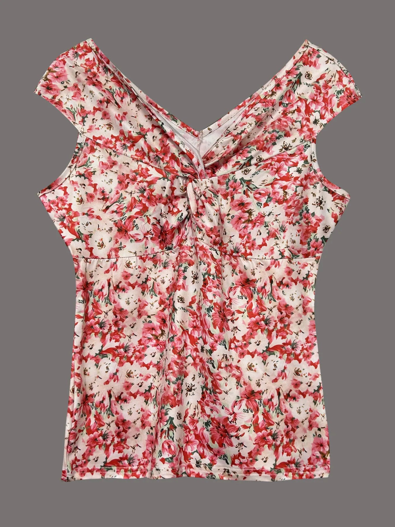 Twisted Front Floral Print Sleeveless Top