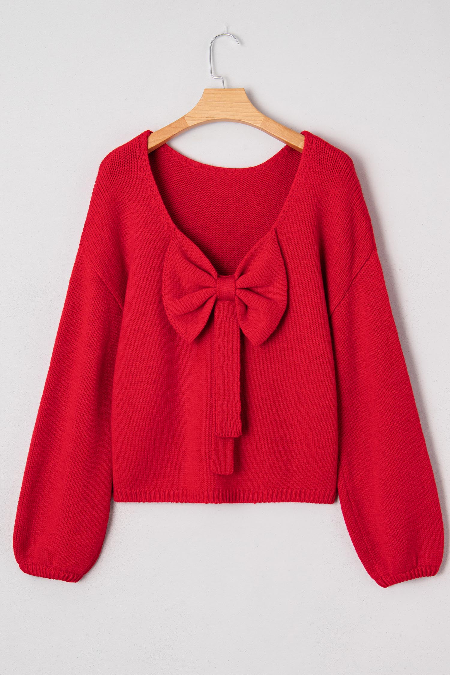 Bow Tie Backless Bubble Sleeve Sweater