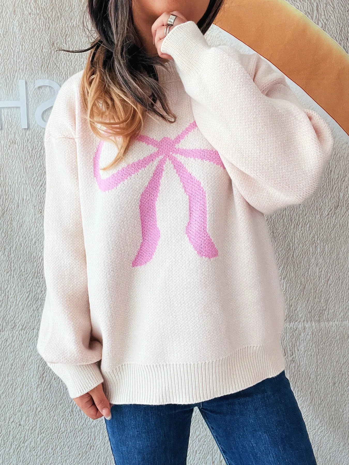 Bow Pattern Casual Long Sleeve Sweater