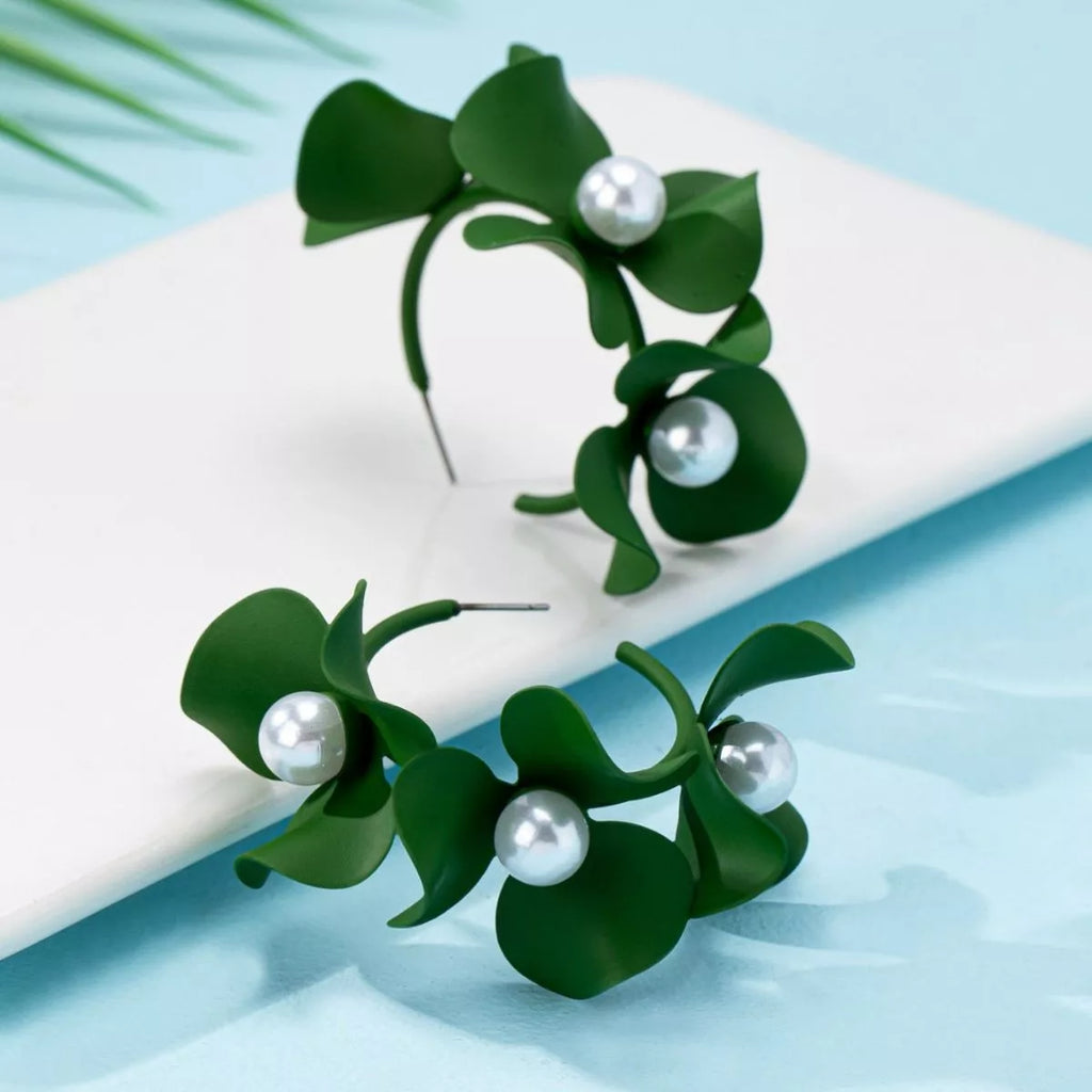 Floral Pearl Hoop Earrings