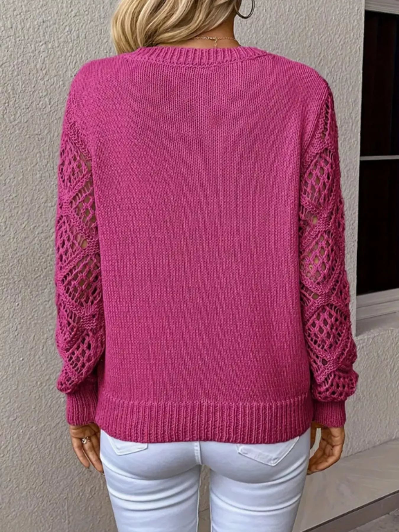 V-Neck Crochet Sleeve Sweater