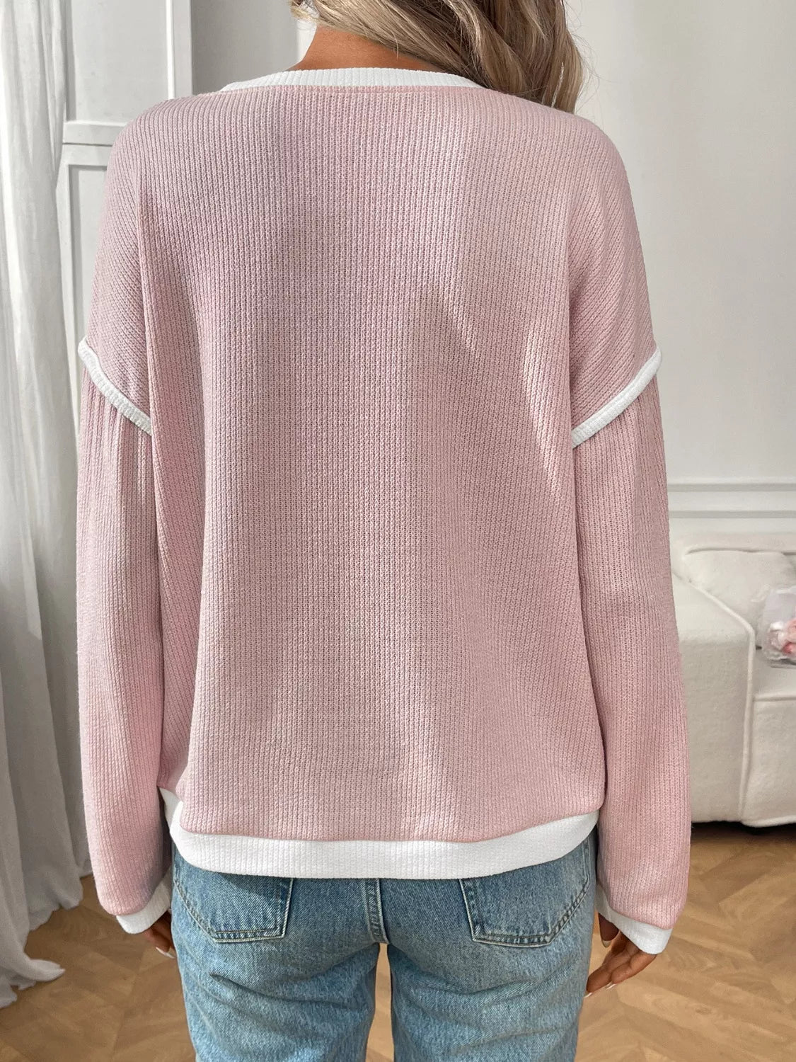 Ribbed Knit Contrast Trim Sweater