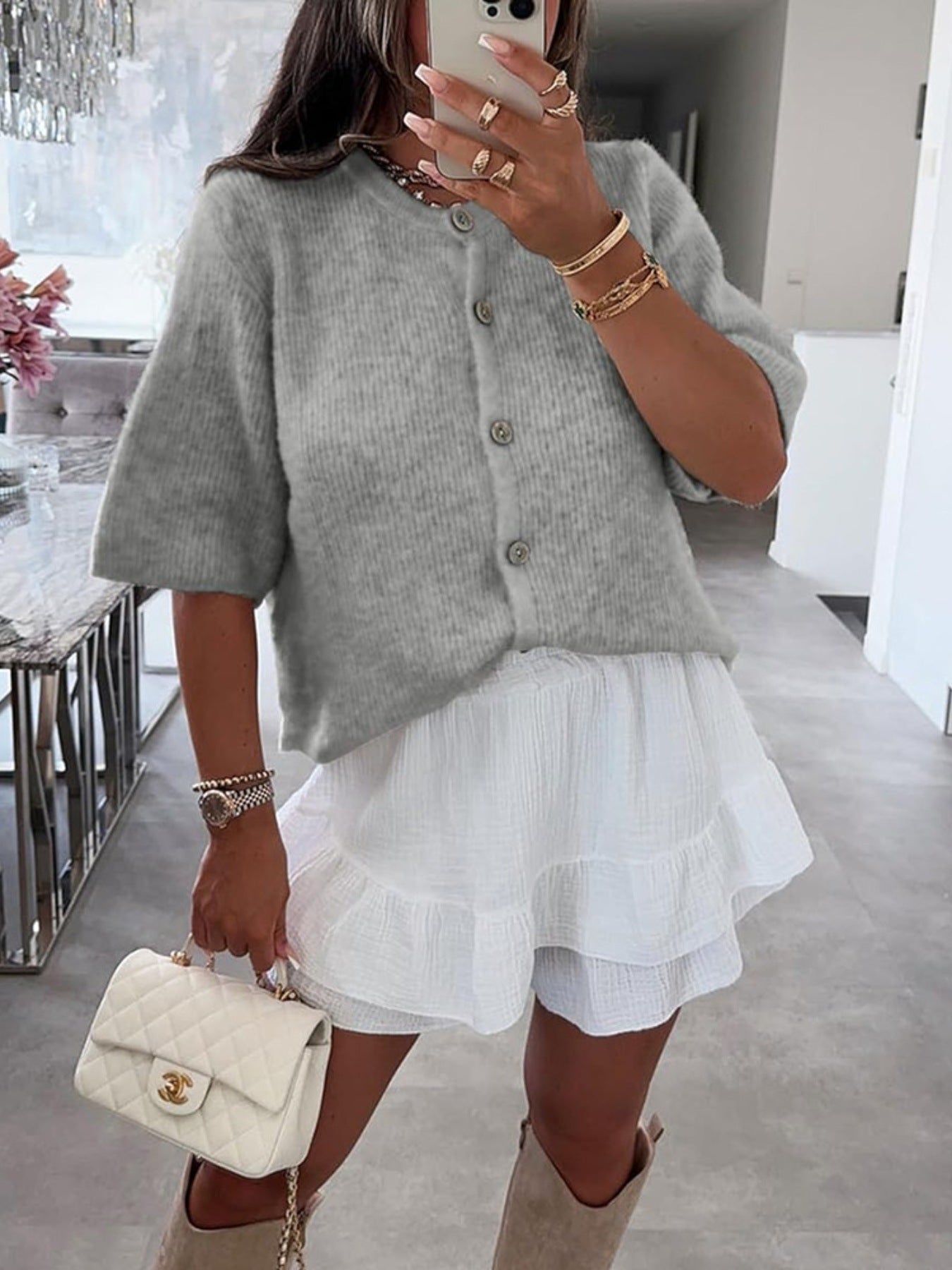 Short Sleeve Button-Down Cardigan