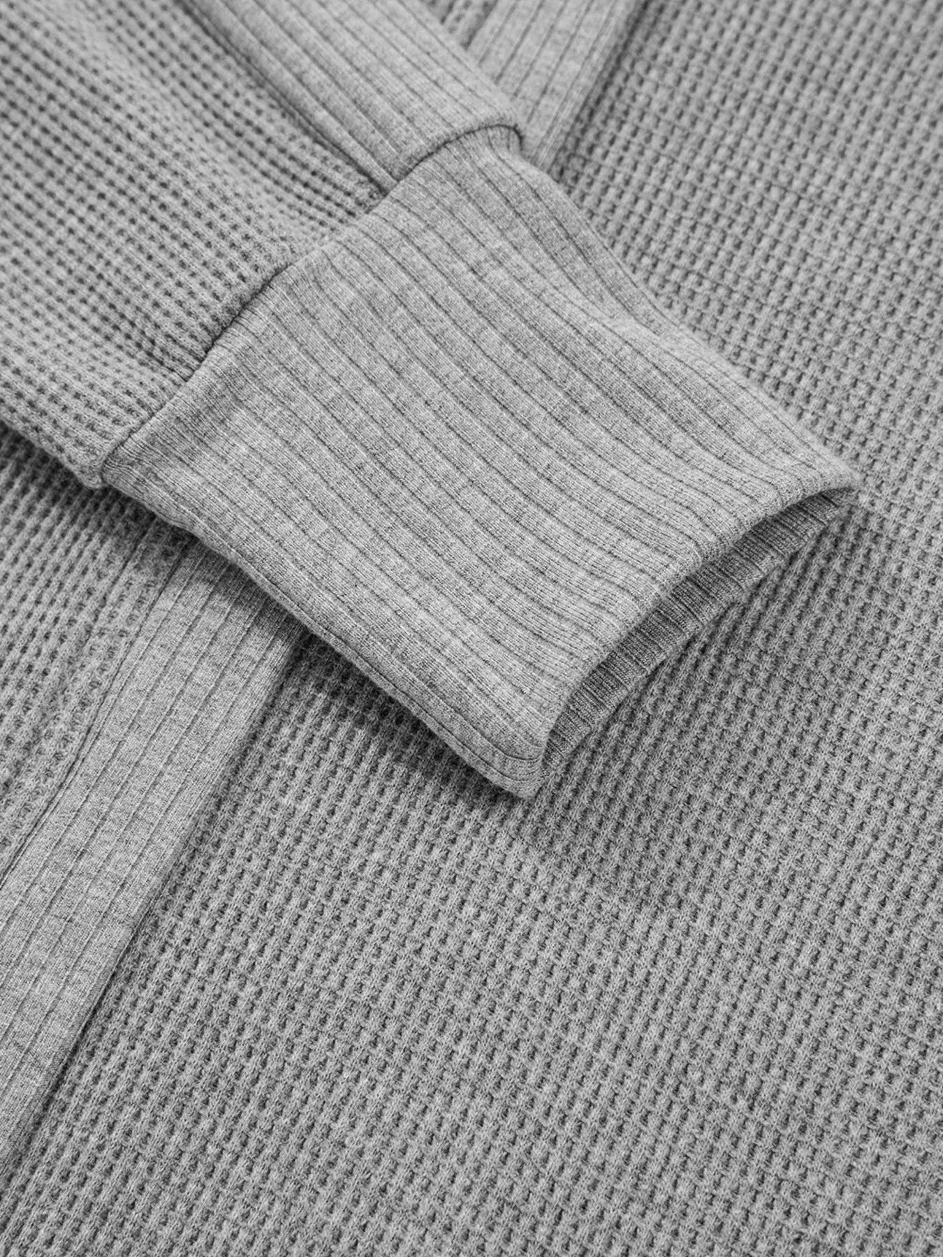 Waffle Splicing Zip Up Front Button Hooded Jacket