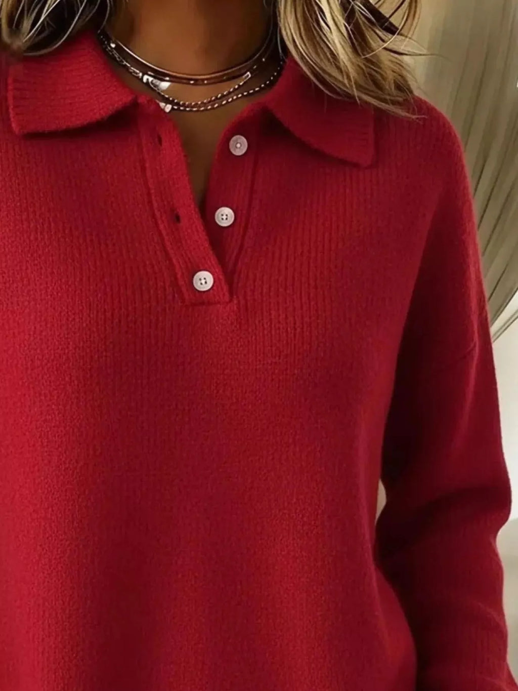 Full Size Half Button Collar Drop Shoulder Sweater Plus Size