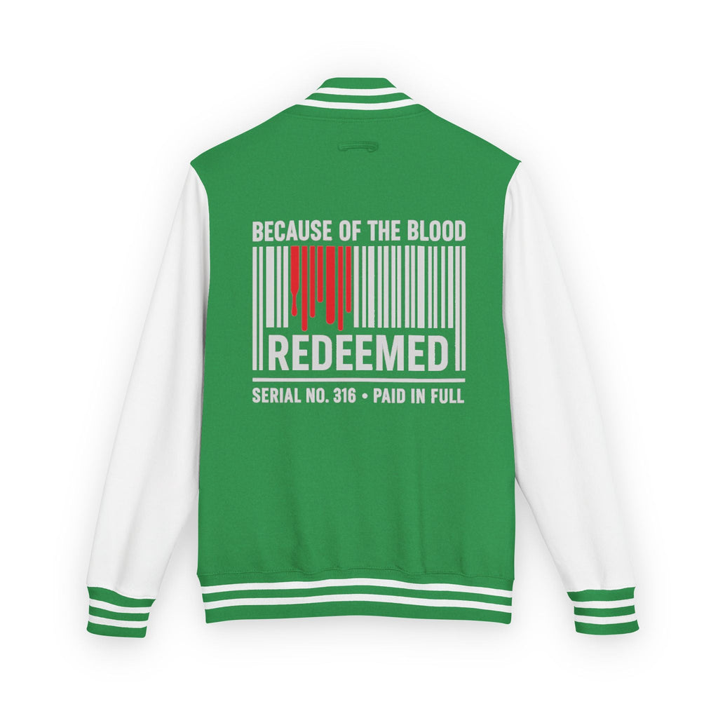 Redeemed Varsity Jacket — Because of the Blood Inspirational Letterman