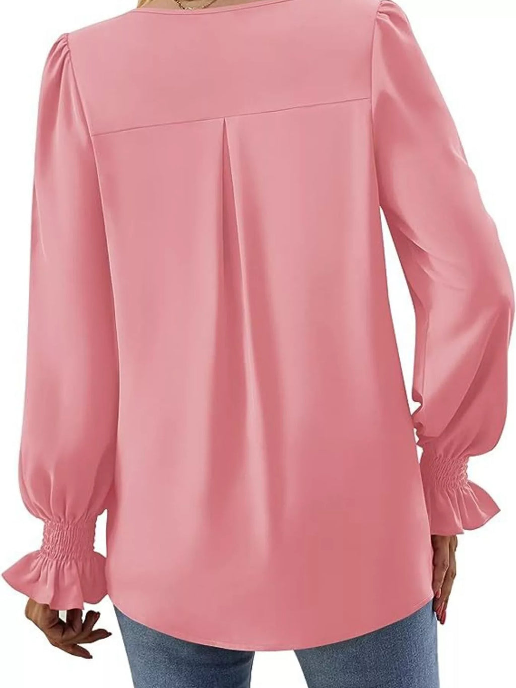 V-Neck Long Sleeve Ruffle Cuff Blouse