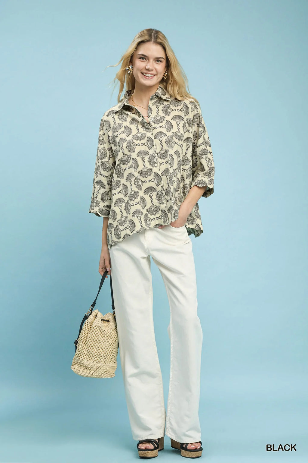 Umgee Printed Button Down Shirt