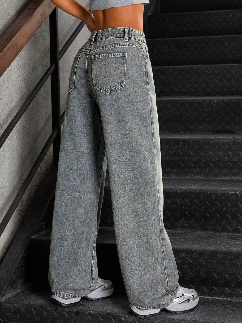 Vintage Wash Wide Leg Jeans