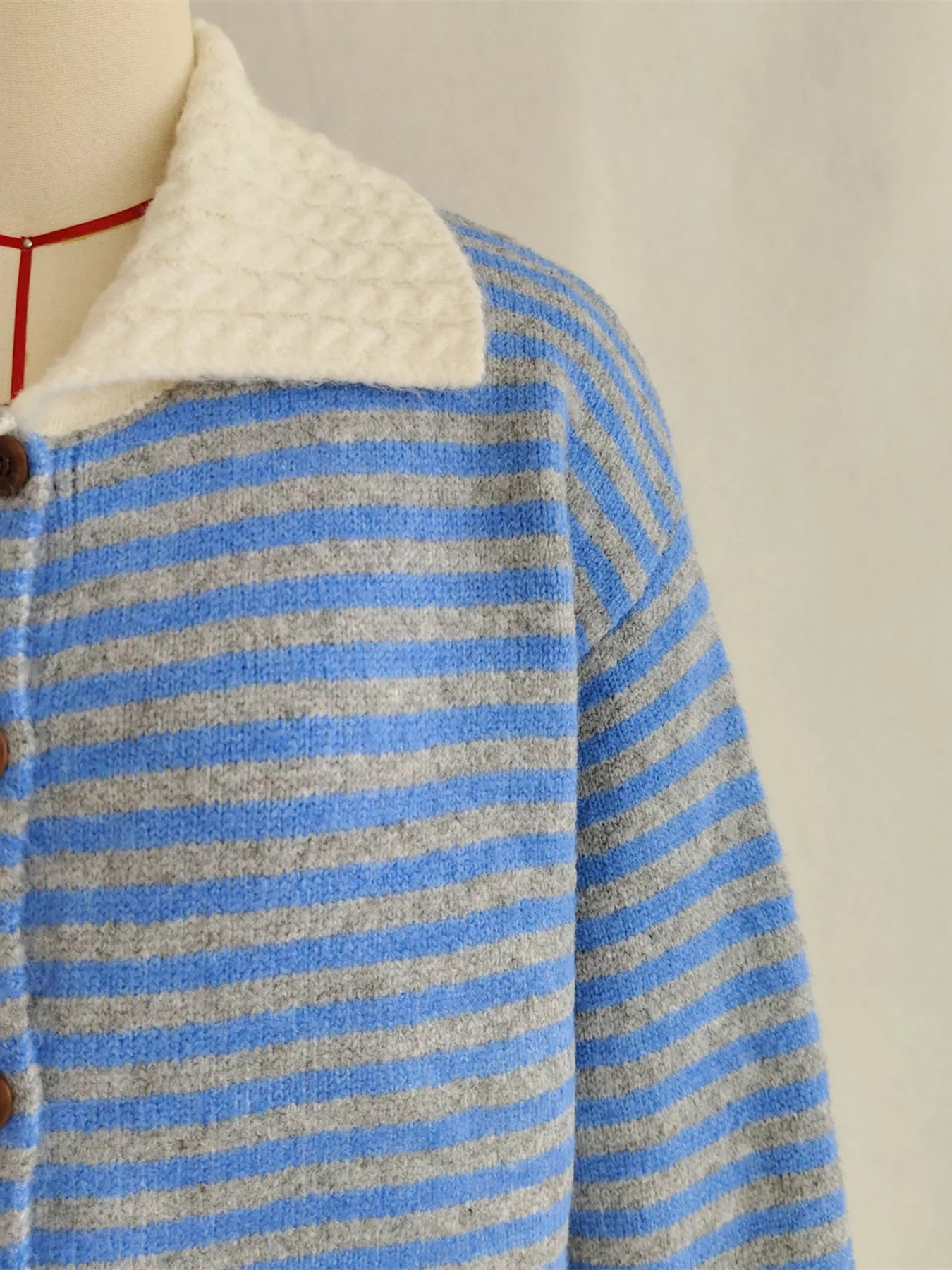 Striped Knit Button Down Cardigan with Collar