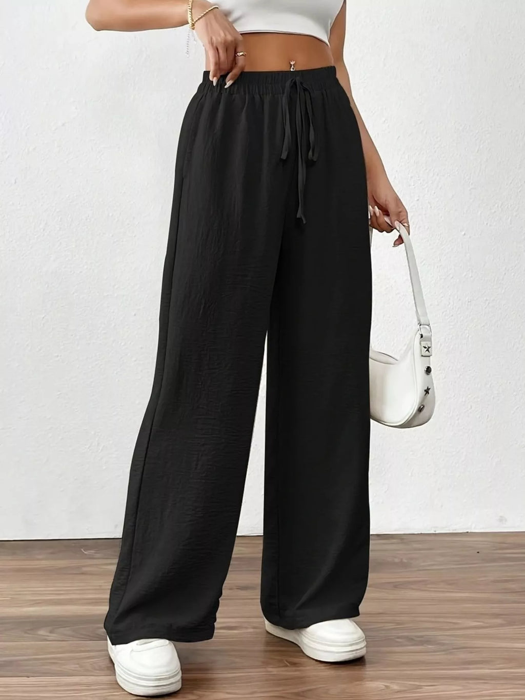 Casual Drawstring Wide Leg Pants