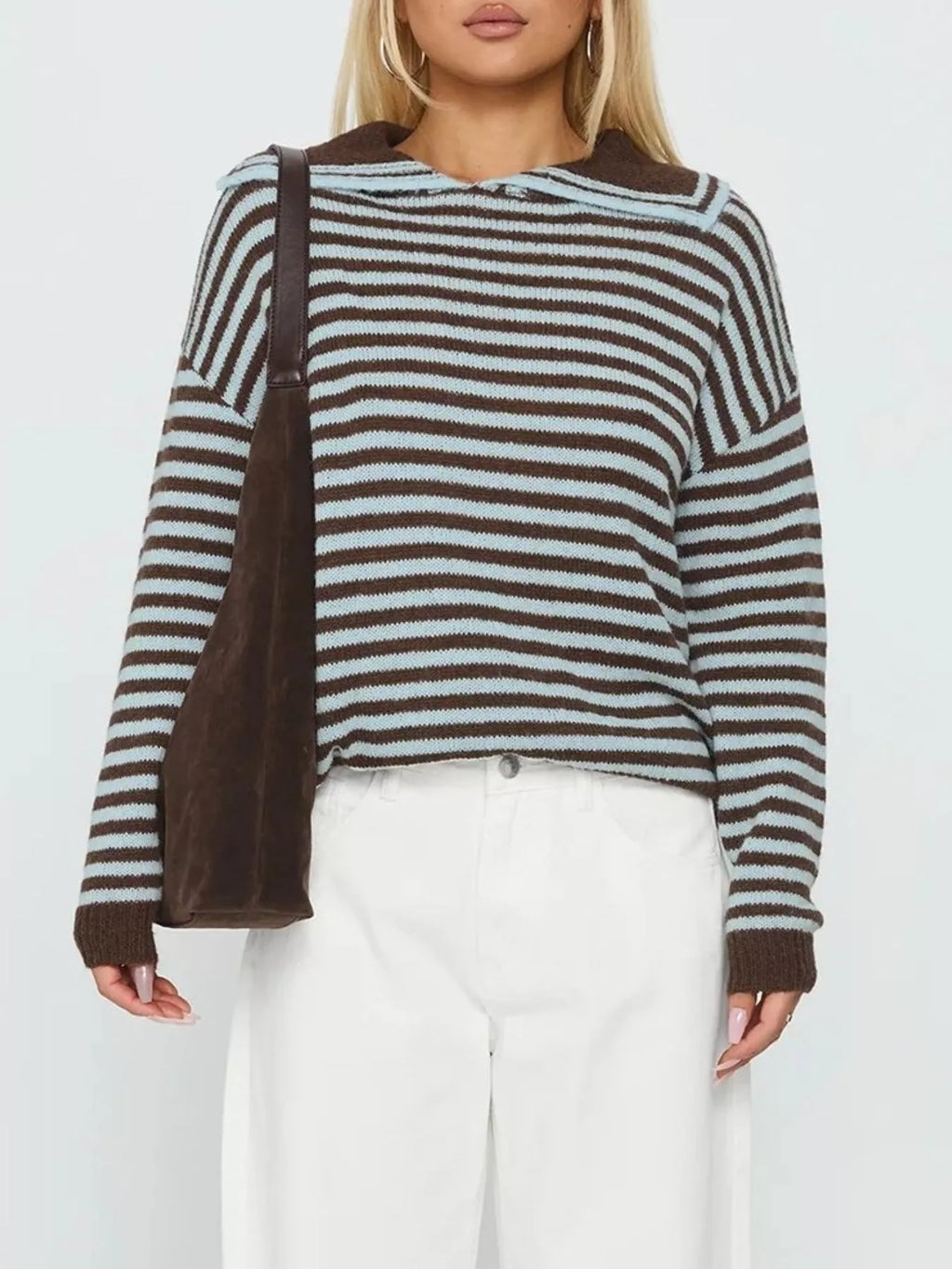 Striped Knit Dropped Shoulder Sweater