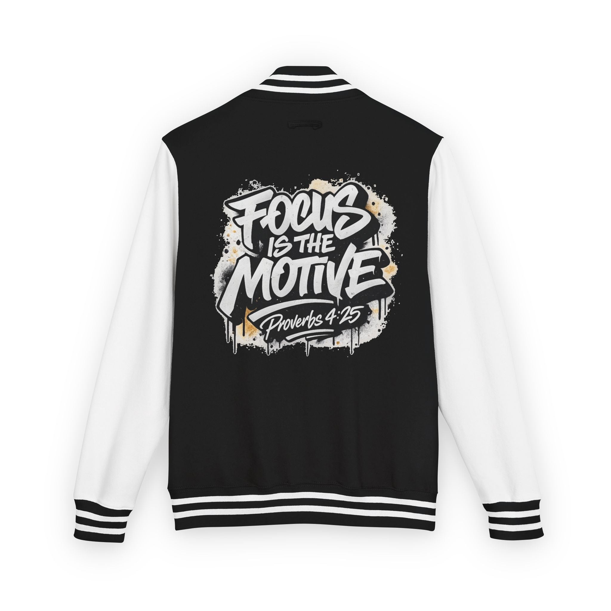 Focus Is The Motive Varsity Jacket — Proverbs 4:25 Inspirational Letterman