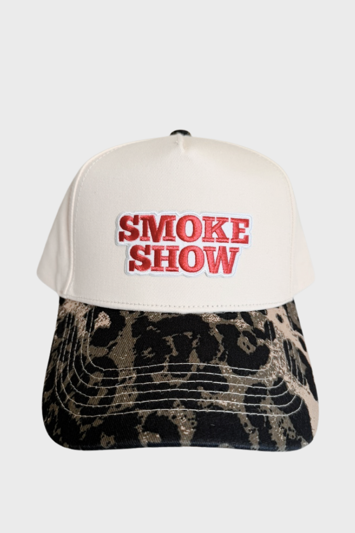 SMOKE SHOW  // Embroidered Patch on Animal Print Camo Structured Cap
