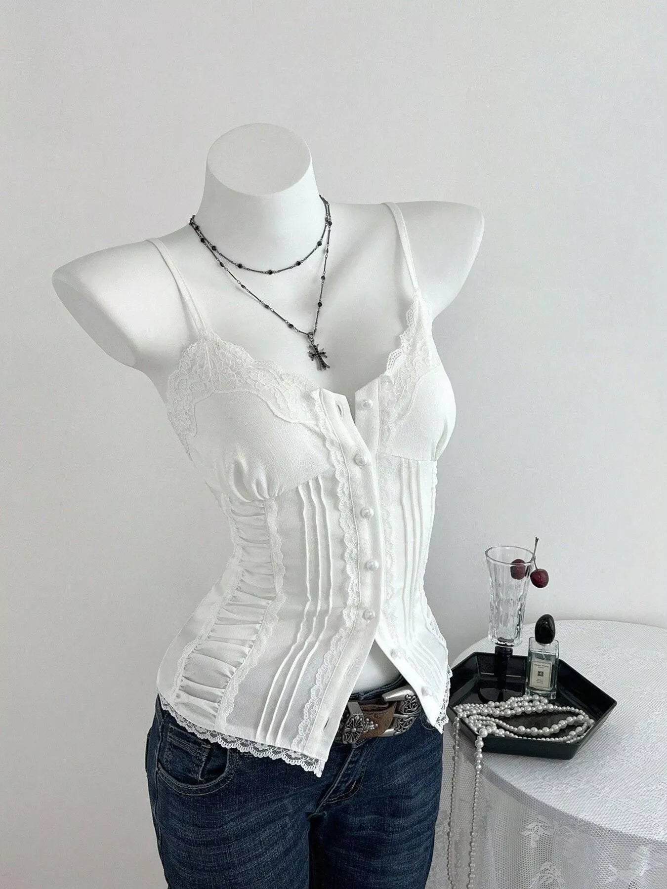Smocked Lace Detail Cami