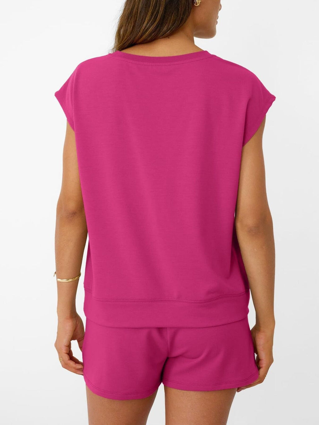 Round Neck Cap Sleeve Top and Shorts Set