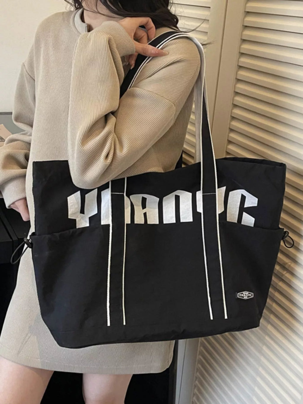 Drawstring Letter Shoulder Bag