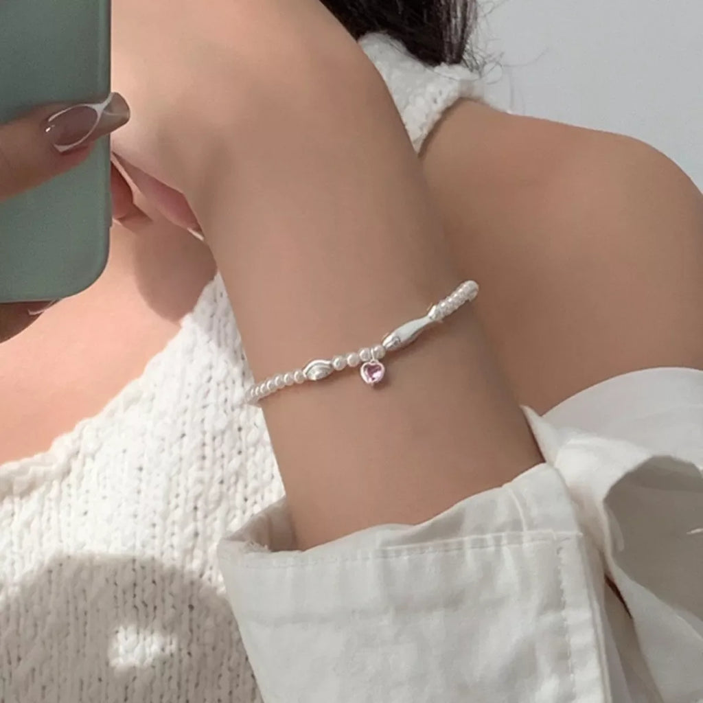 Pearl Fish Bracelet with Heart Charm