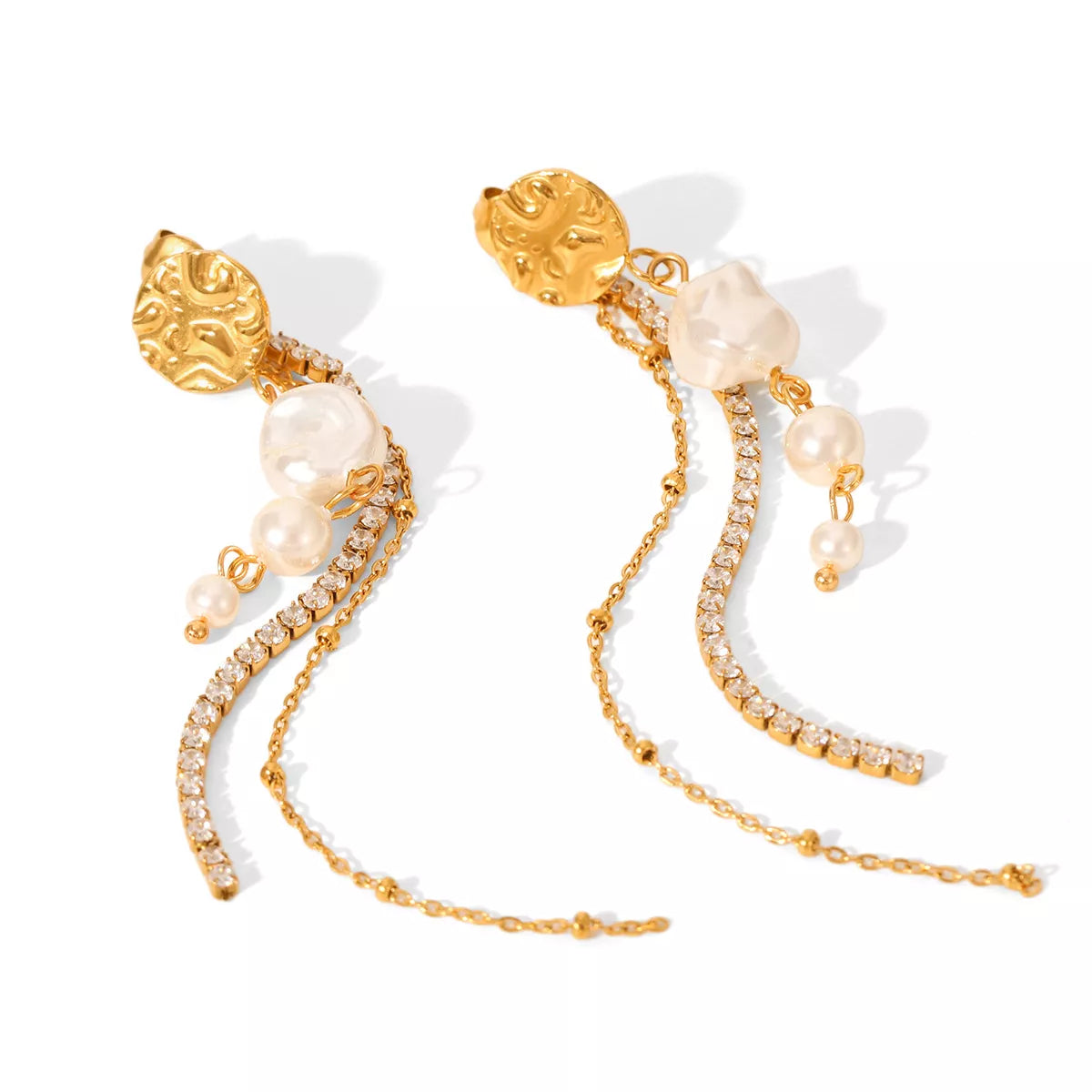 18K Gold-Plated Zircon Pearl Chain Earrings
