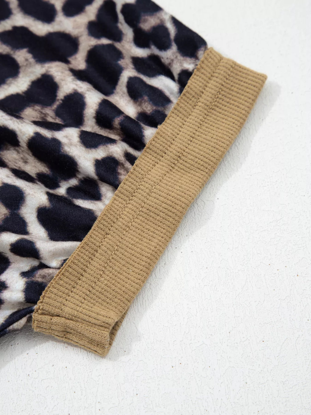 Leopard Print Color Block Round Neck Top
