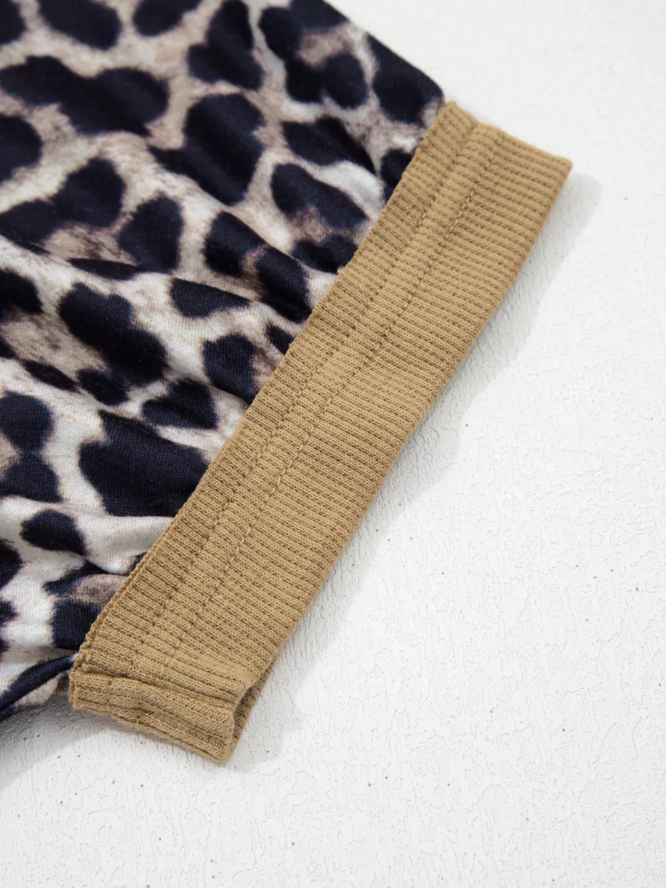 Leopard Print Color Block Round Neck Top