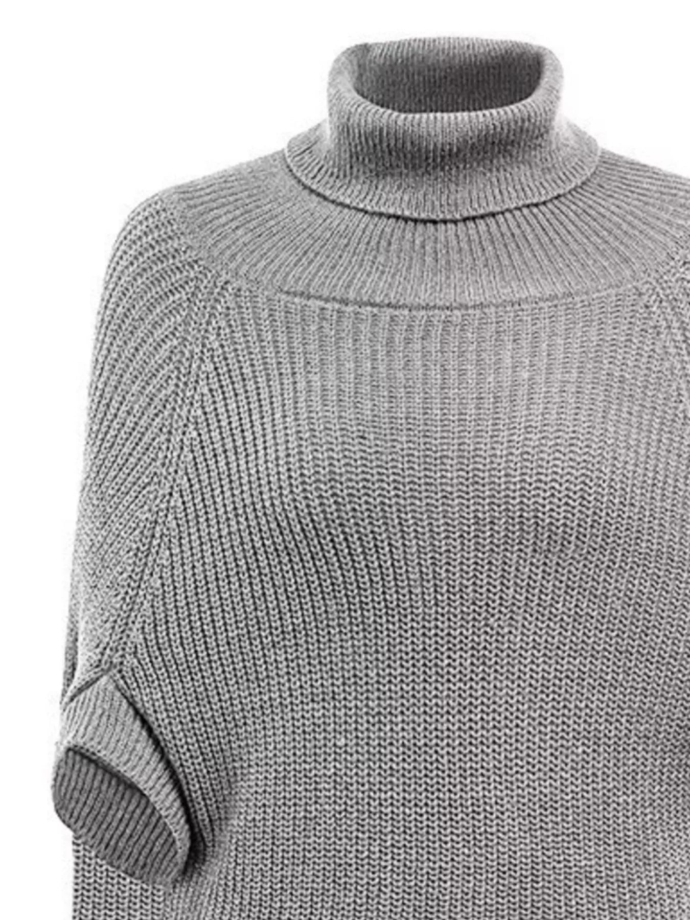 Turtleneck Knitted Cape Sweater