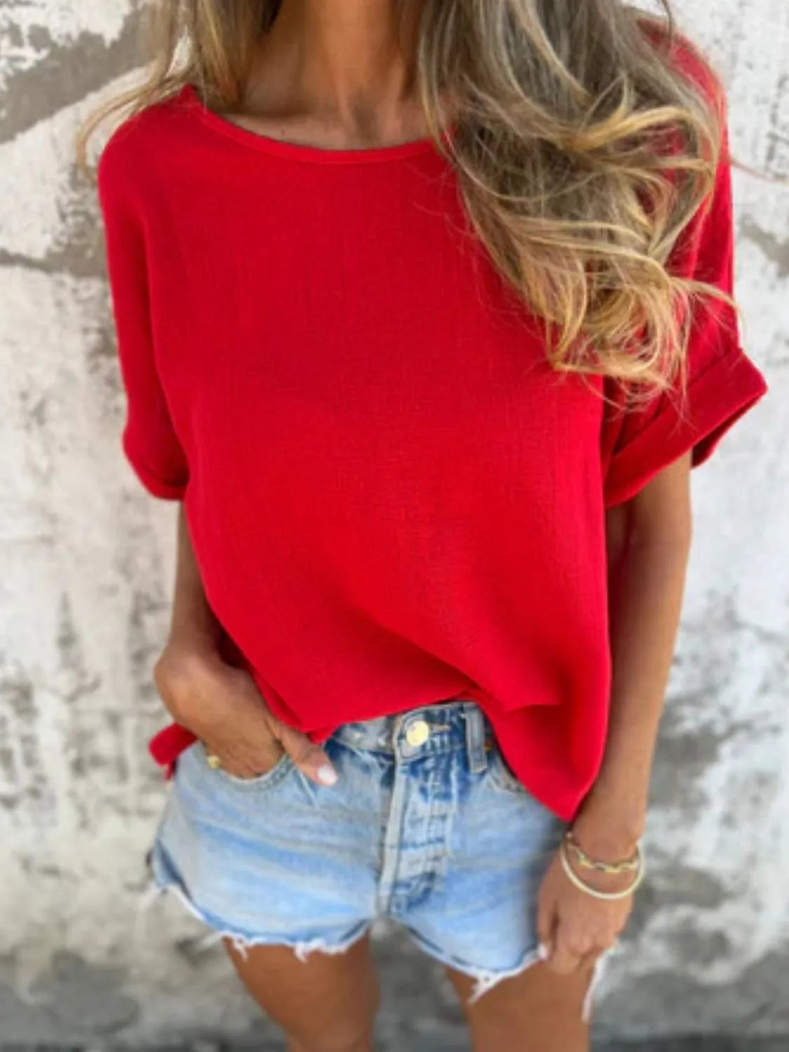 Full Size Round Neck Short Sleeve T-Shirt Plus Size