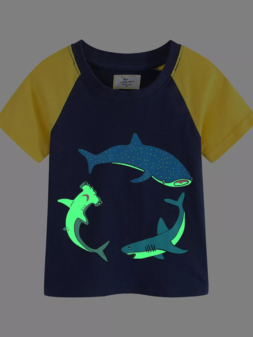 Children's Shark Print Raglan Sleeve T-Shirt
