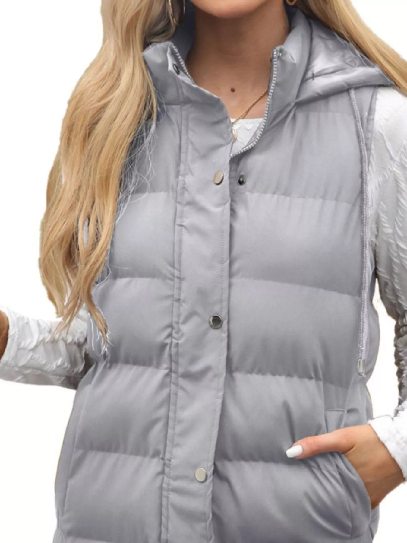 Full Size Snap Down Hooded Padded Longline Vest Coat Plus Size