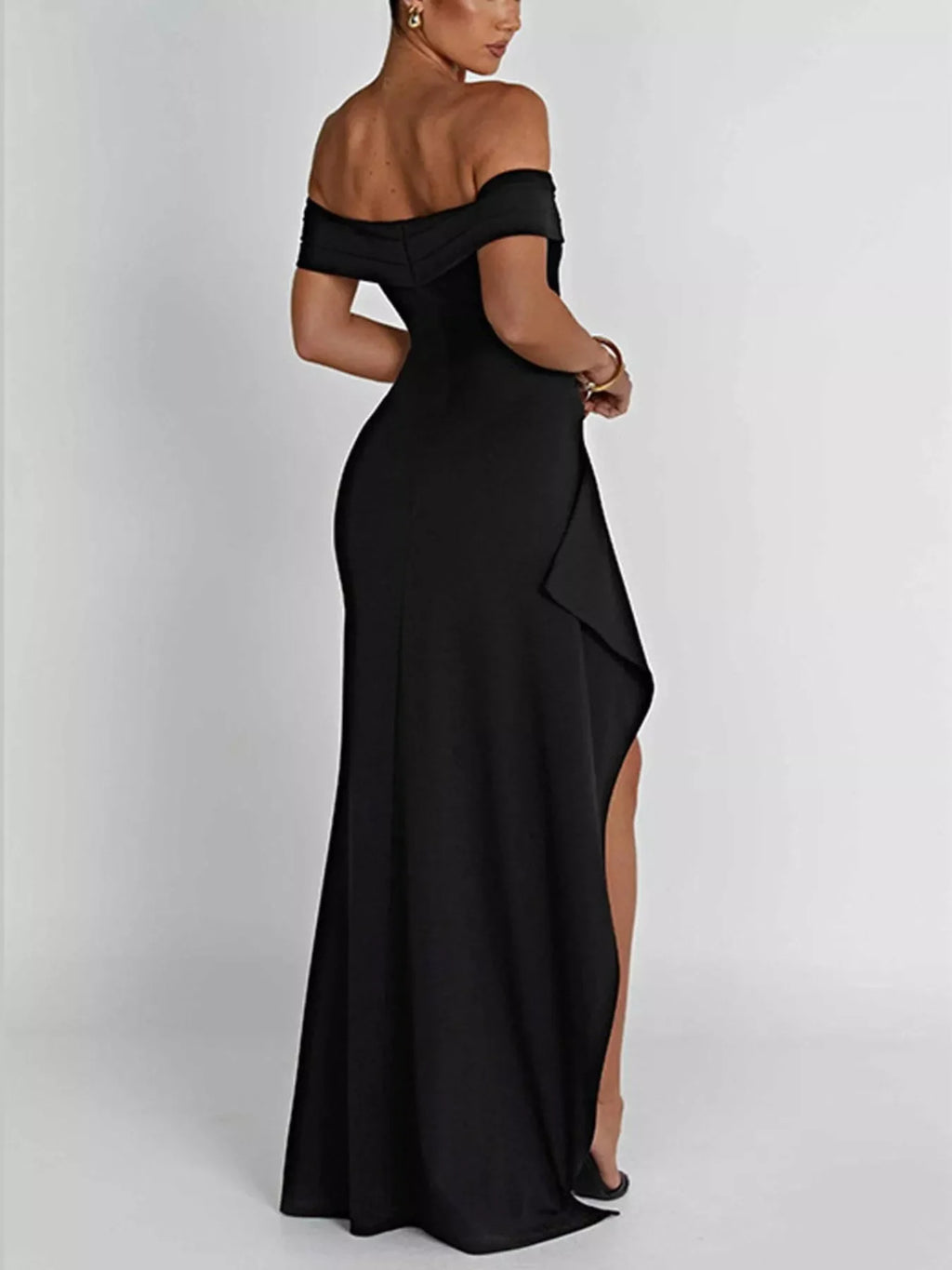 Off-Shoulder High Slit Maxi Dress