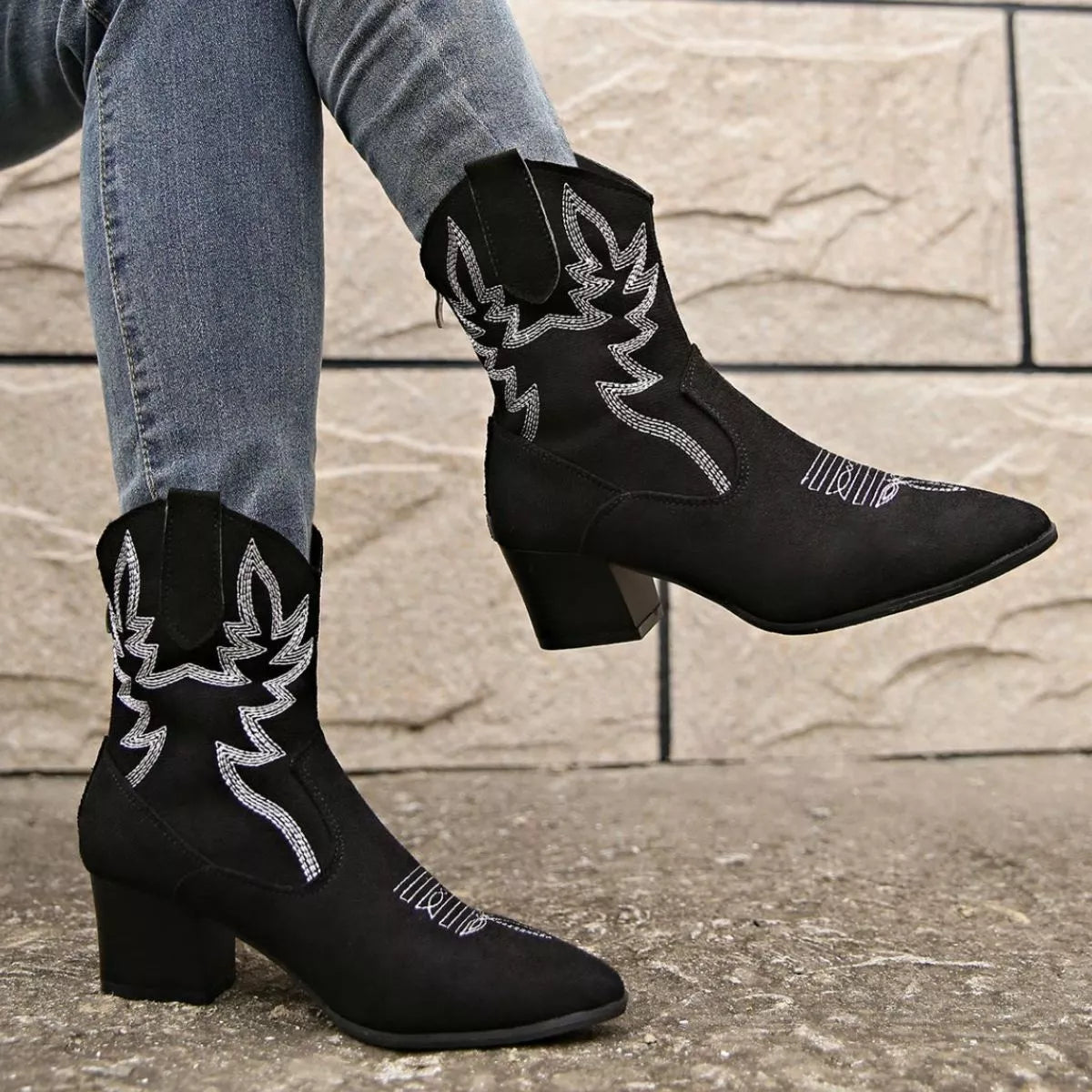 Point Toe Block Heels Boots