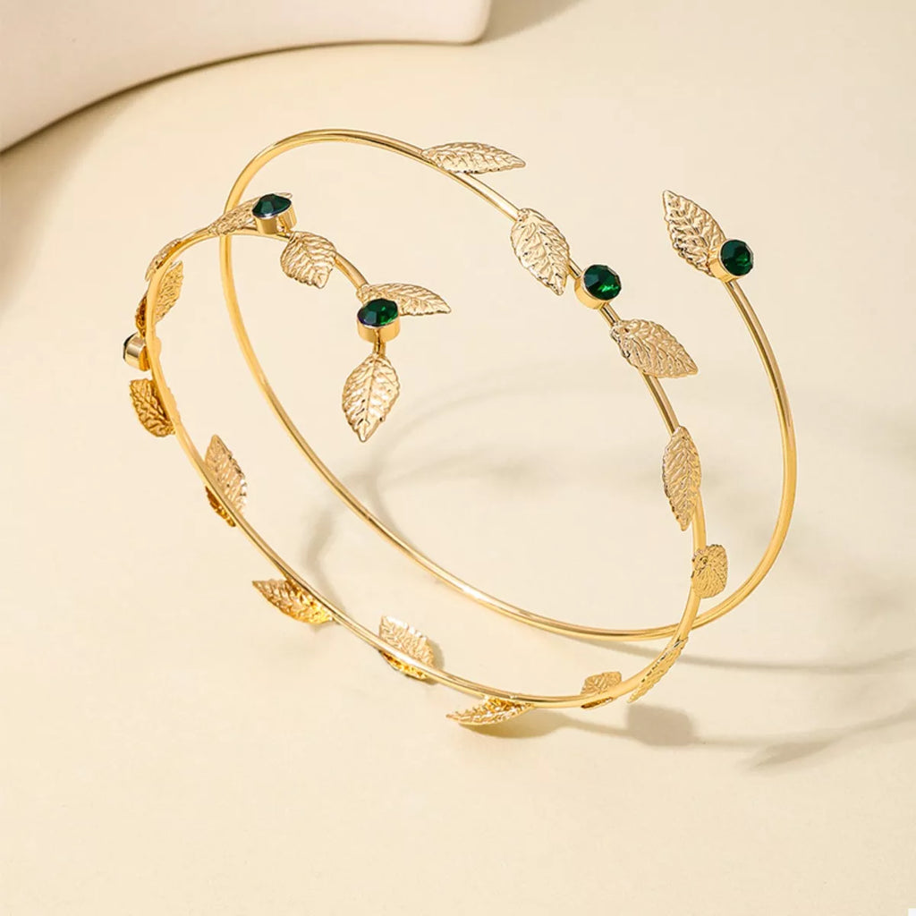 18K Gold-Plated Alloy Rhinestone Leaf Bracelet