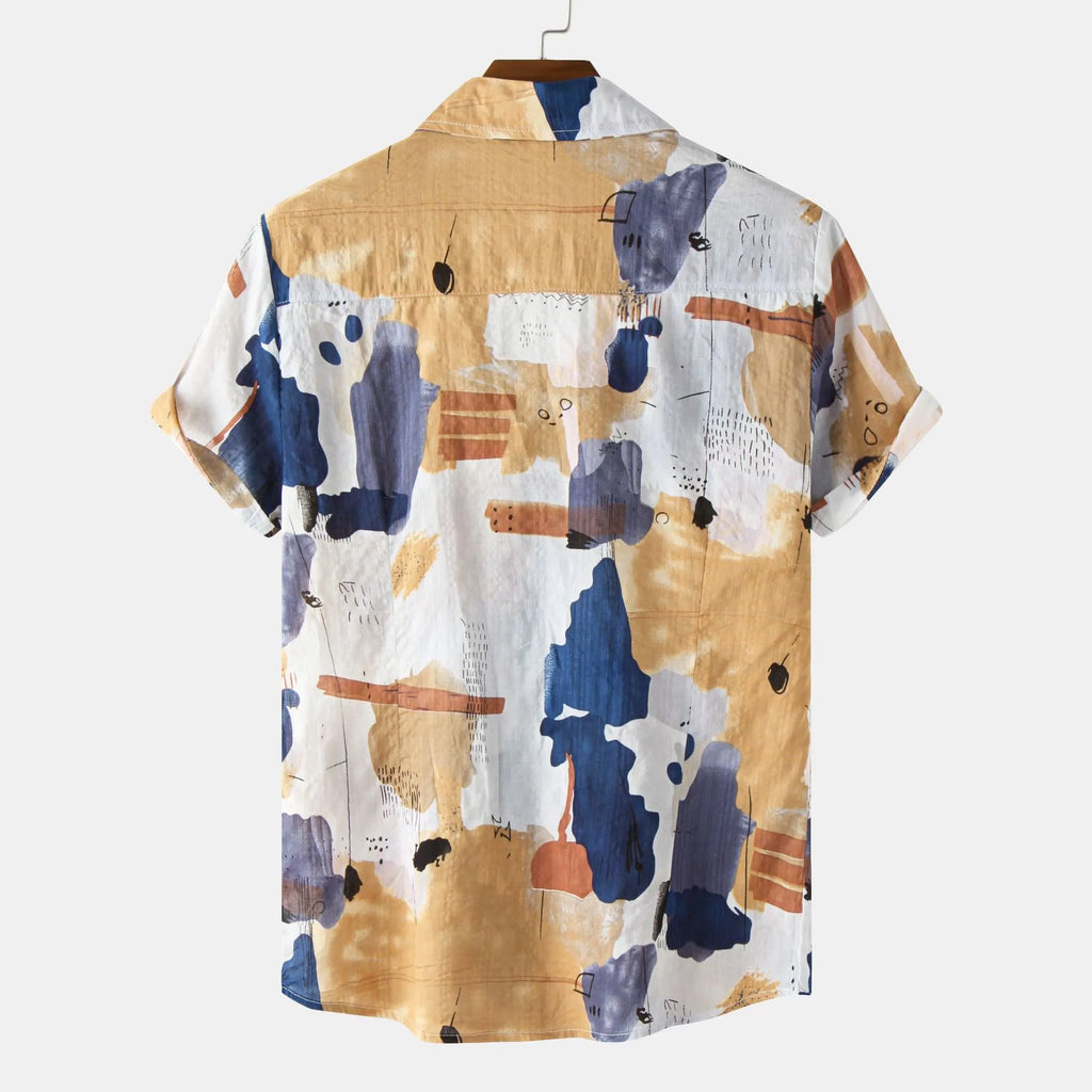 Men's Plus Size Printed Button Up Short Sleeve Shirt