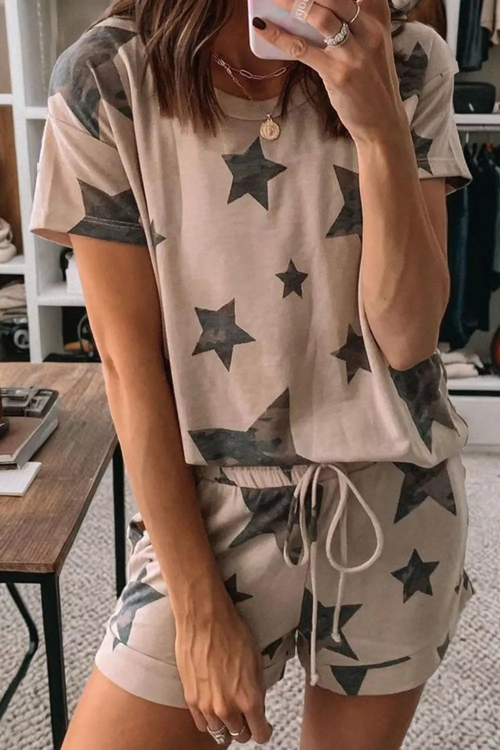 Camo Star Print Tee and Shorts Lounge Set