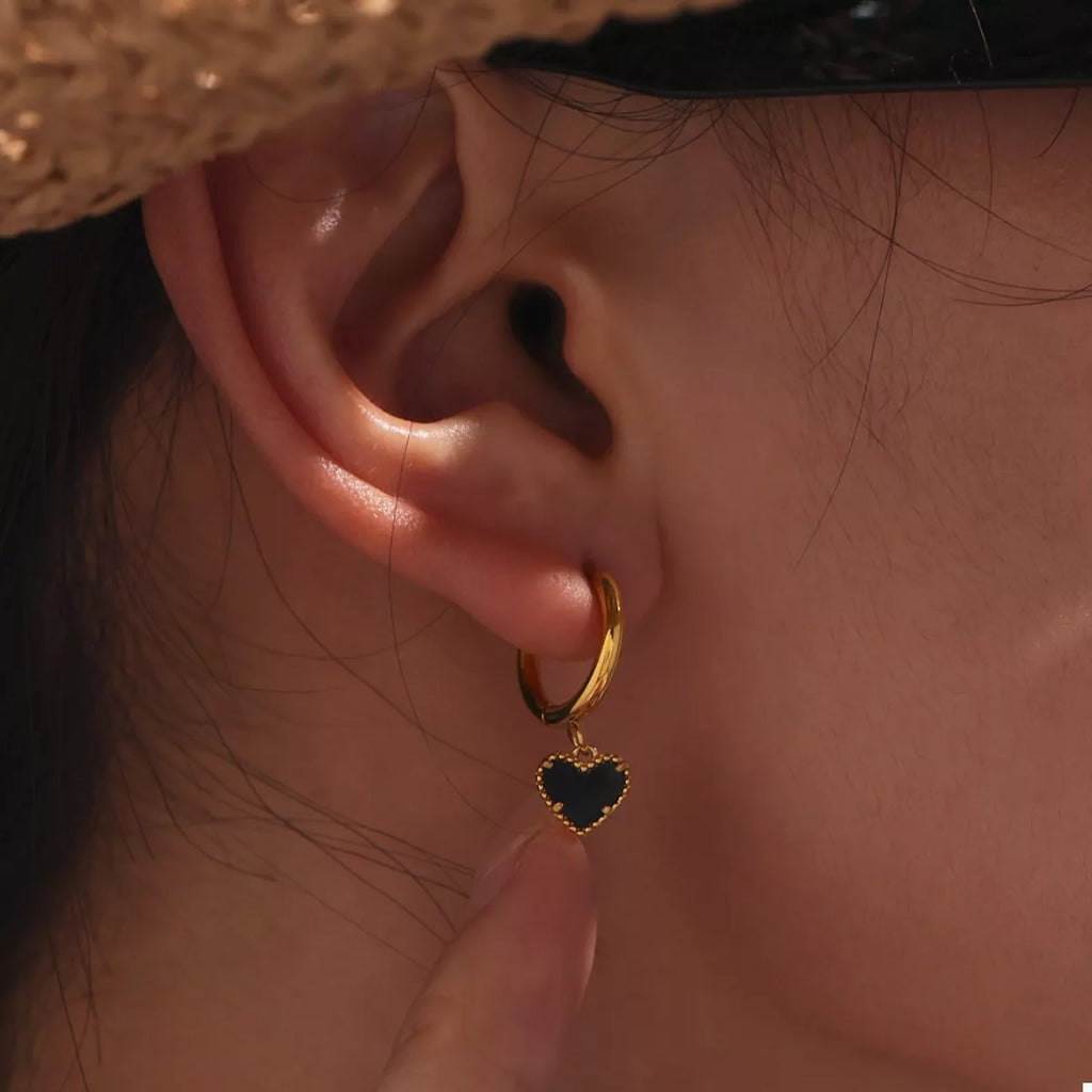 18K Gold-Plated Hoop Earrings with Heart Pendant