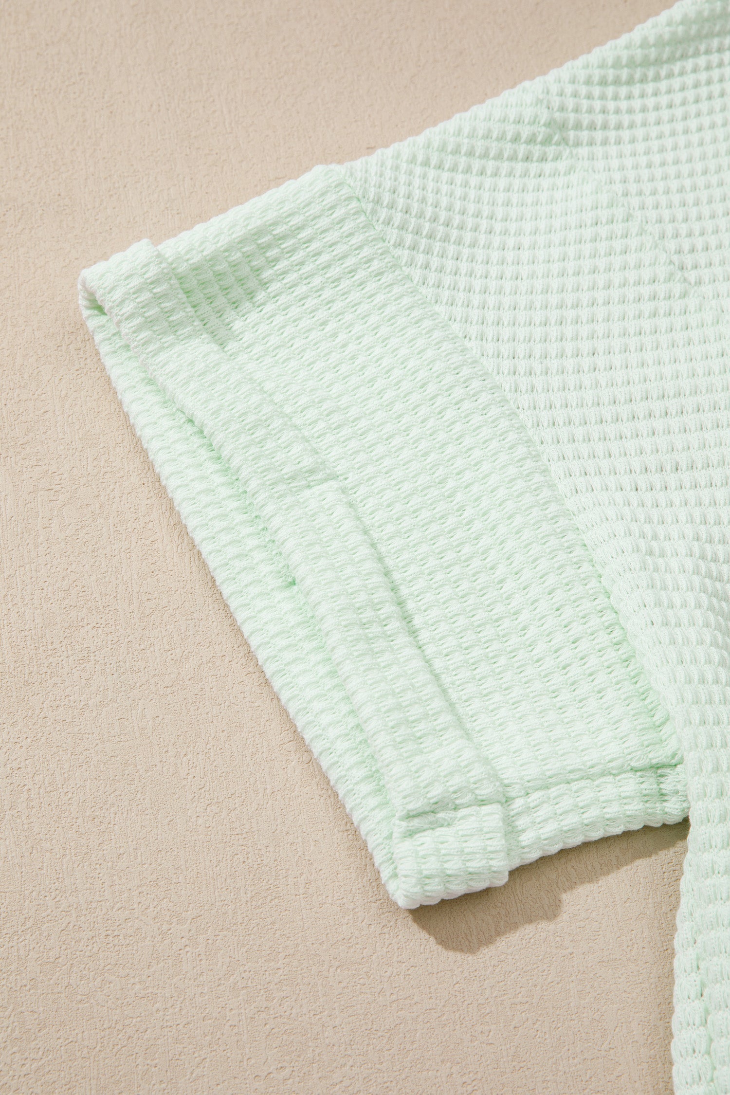 Plus Size Solid Waffle Knit V-Neck Short Sleeve Top