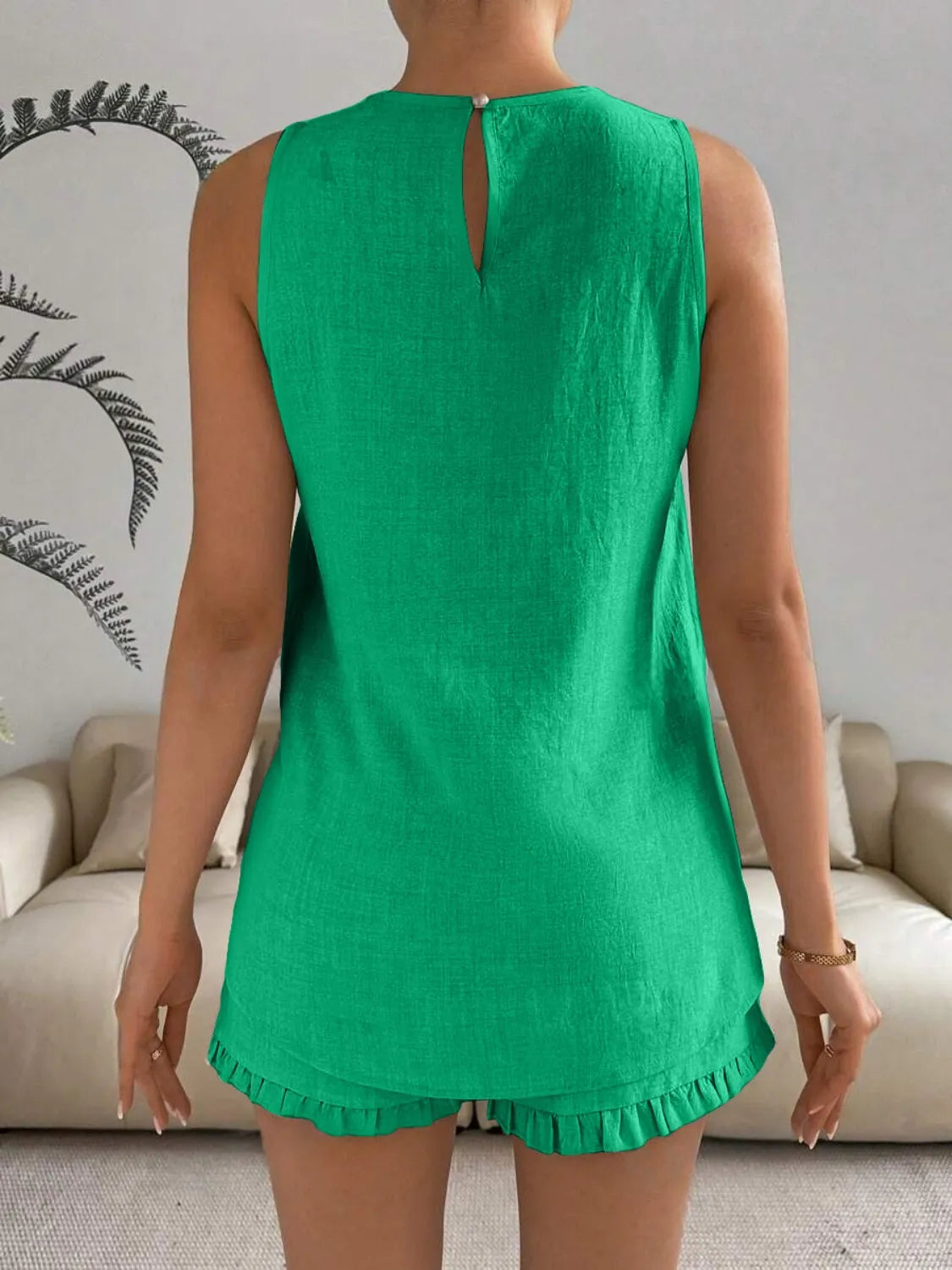 Lace Detail Round Neck Tank and Shorts Set
