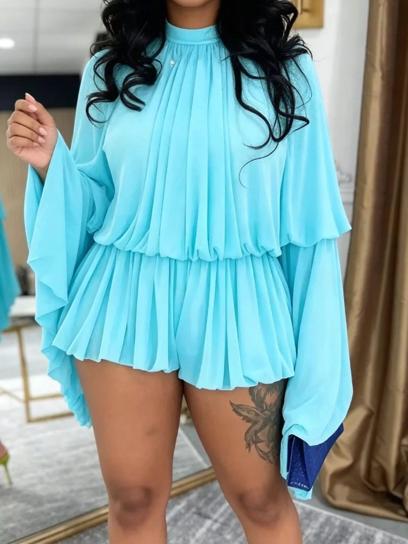 Pleated Long Sleeve Top and Skirt Set