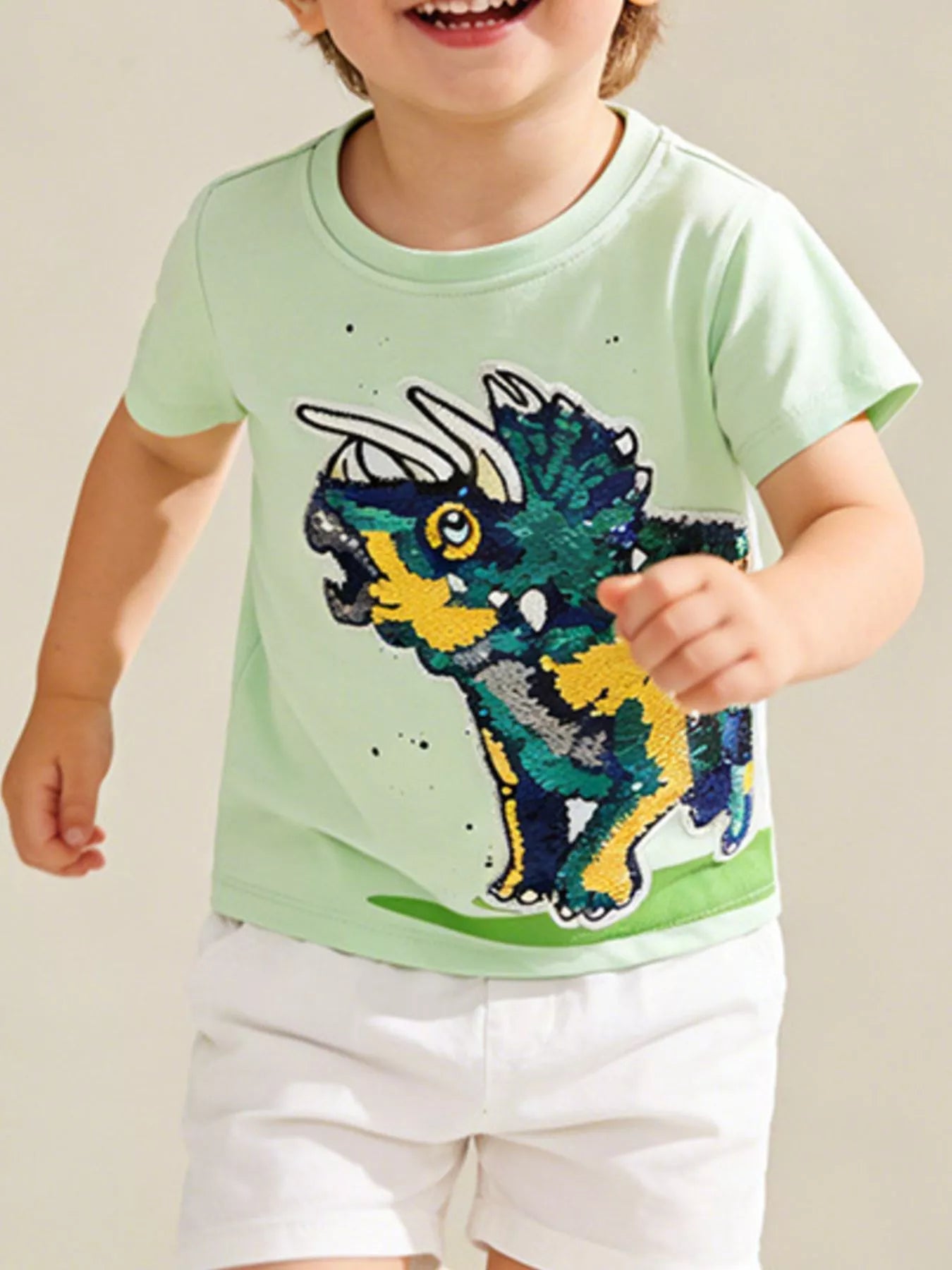 Children's Sequin Dinosaur Round Neck Tee