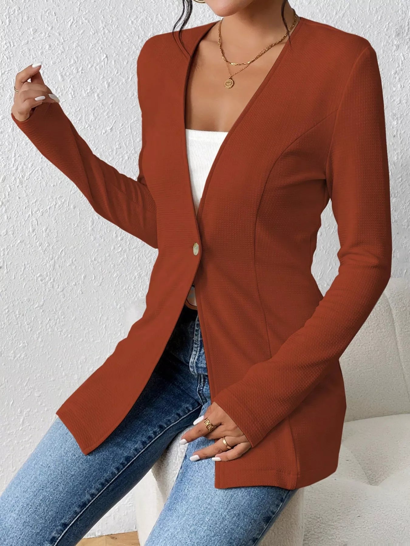 Single-Button Long Sleeve Blazer